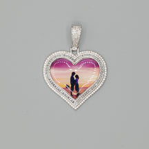 14k Gold or White Gold plated Heart shaped Double Bezel Custom 3D Photo Picture Charm Pendant 1.7 inch (44mm)