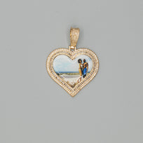 14k Gold or White Gold plated Heart shaped Double Bezel Custom 3D Photo Picture Charm Pendant 1.7 inch (44mm)