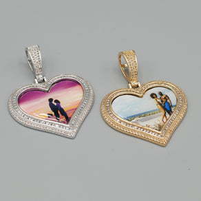14k Gold or White Gold plated Heart shaped Double Bezel Custom 3D Photo Picture Charm Pendant 1.7 inch (44mm)