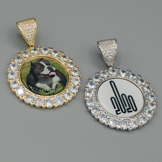 14k Gold or White Gold plated Round Custom 3D Photo Picture Charm Pendant Large Stone Bezel 1.9 inch (49mm)