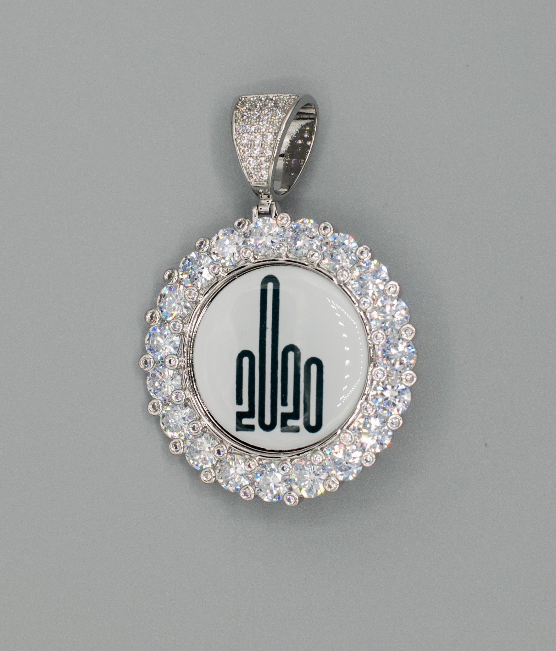 14k Gold or White Gold plated Round Custom 3D Photo Picture Charm Pendant Large Stone Bezel 1.9 inch (49mm)