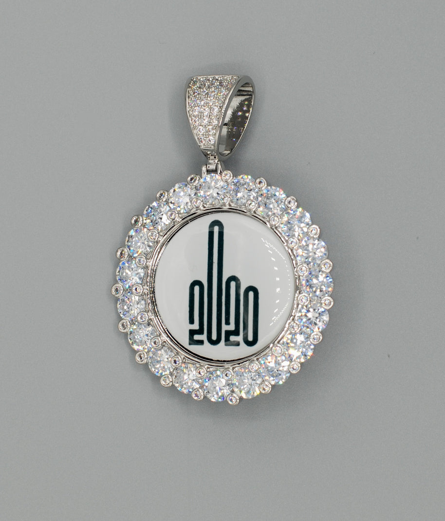 14k Gold or White Gold plated Round Custom 3D Photo Picture Charm Pendant Large Stone Bezel 1.9 inch (49mm)