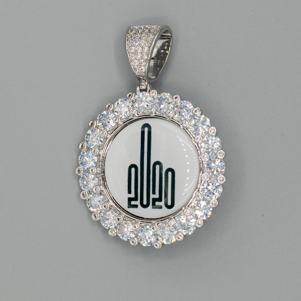 14k Gold or White Gold plated Round Custom 3D Photo Picture Charm Pendant Large Stone Bezel 1.9 inch (49mm)