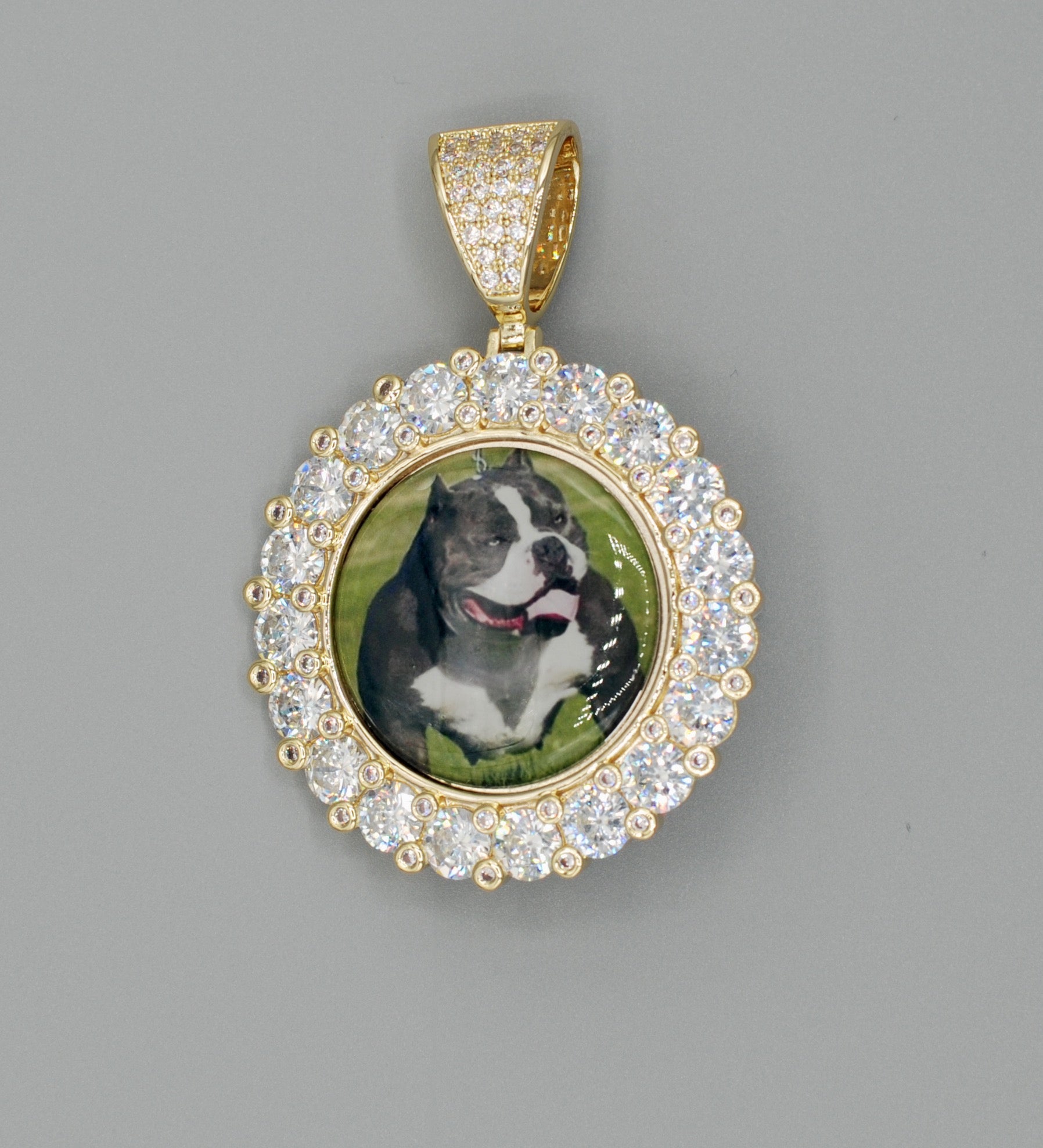 14k Gold or White Gold plated Round Custom 3D Photo Picture Charm Pendant Large Stone Bezel 1.9 inch (49mm)