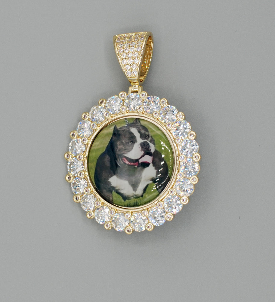 14k Gold or White Gold plated Round Custom 3D Photo Picture Charm Pendant Large Stone Bezel 1.9 inch (49mm)