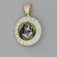 14k Gold or White Gold plated Round Custom 3D Photo Picture Charm Pendant Large Stone Bezel 1.9 inch (49mm)