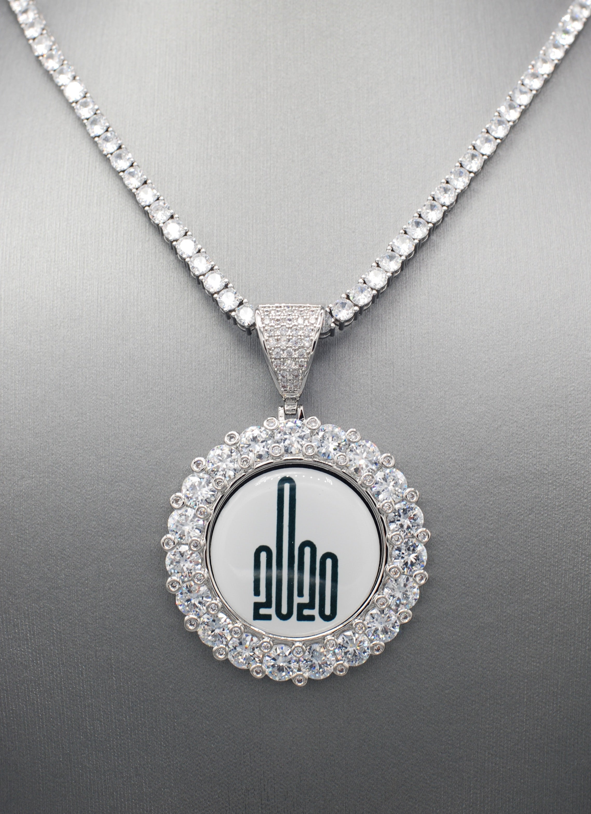 14k Gold or White Gold plated Round Custom 3D Photo Picture Charm Pendant Large Stone Bezel 1.9 inch (49mm)