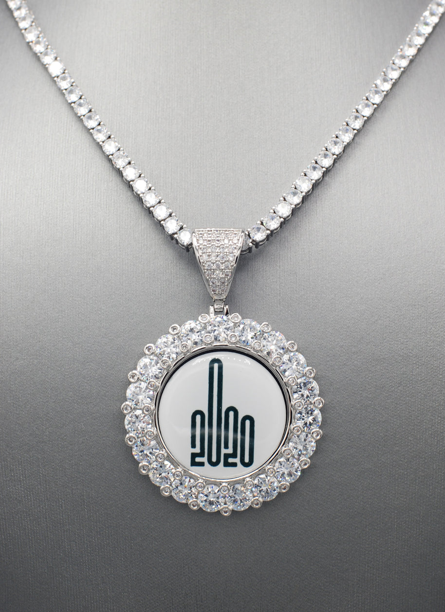 14k Gold or White Gold plated Round Custom 3D Photo Picture Charm Pendant Large Stone Bezel 1.9 inch (49mm)