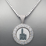 14k Gold or White Gold plated Round Custom 3D Photo Picture Charm Pendant Large Stone Bezel 1.9 inch (49mm)