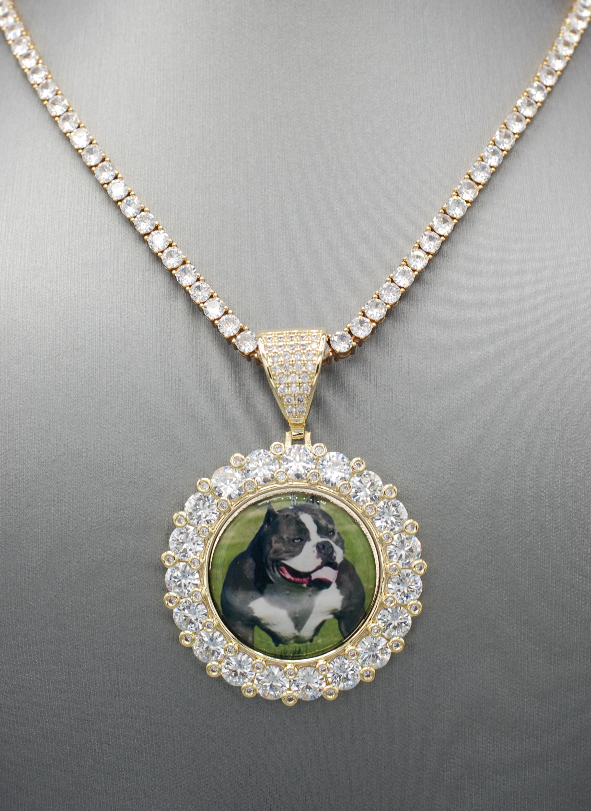 14k Gold or White Gold plated Round Custom 3D Photo Picture Charm Pendant Large Stone Bezel 1.9 inch (49mm)