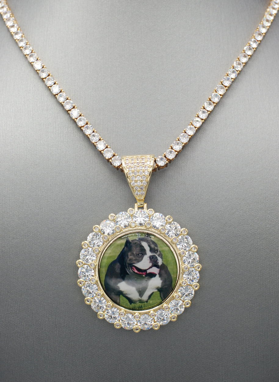 14k Gold or White Gold plated Round Custom 3D Photo Picture Charm Pendant Large Stone Bezel 1.9 inch (49mm)
