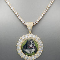 14k Gold or White Gold plated Round Custom 3D Photo Picture Charm Pendant Large Stone Bezel 1.9 inch (49mm)