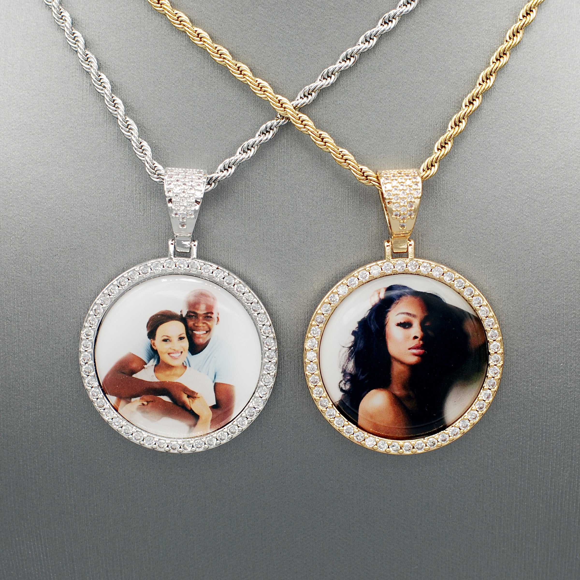 14k Gold or White Gold plated Round Custom 3D Photo Picture Charm Pendant 1.4 inch (36mm)