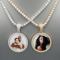 14k Gold or White Gold plated Round Custom 3D Photo Picture Charm Pendant 1.4 inch (36mm)