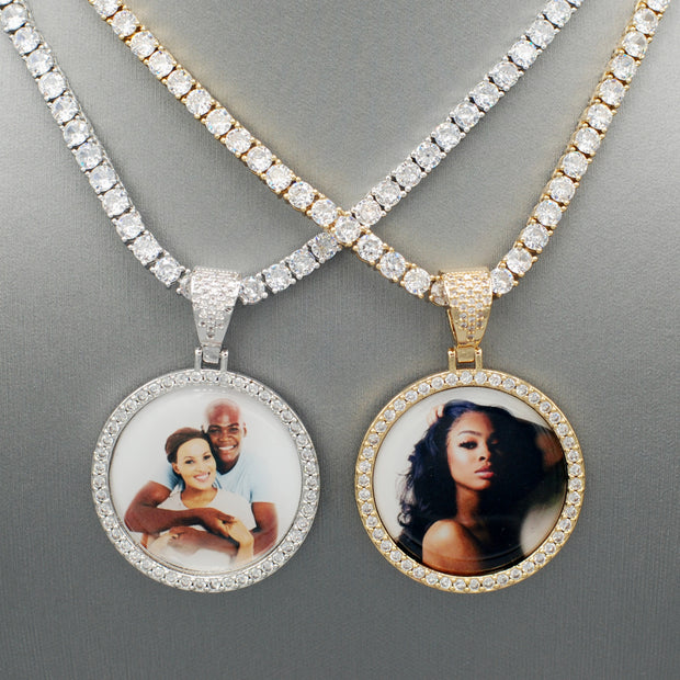14k Gold or White Gold plated Round Custom 3D Photo Picture Charm Pendant 1.4 inch (36mm)