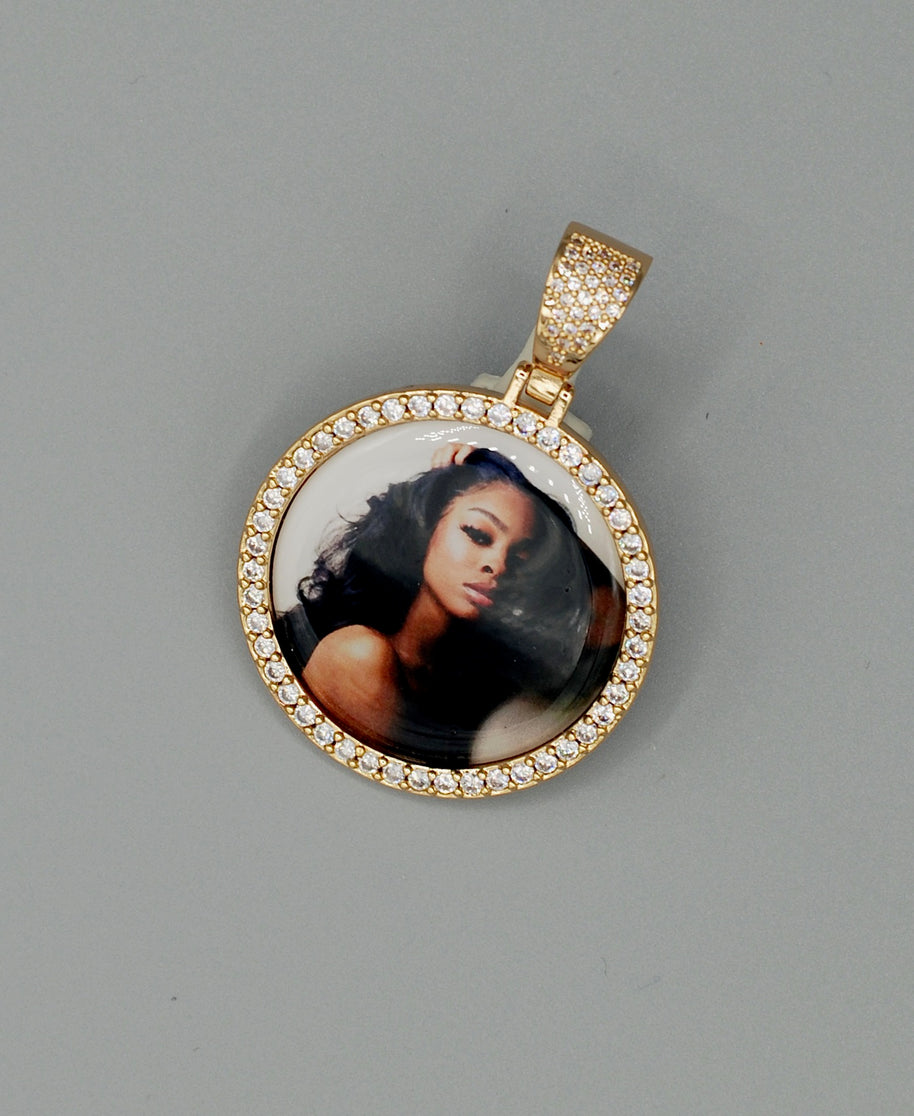 14k Gold or White Gold plated Round Custom 3D Photo Picture Charm Pendant 1.4 inch (36mm)