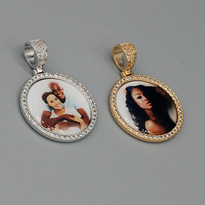 14k Gold or White Gold plated Round Custom 3D Photo Picture Charm Pendant 1.4 inch (36mm)