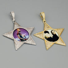Load image into Gallery viewer, 14k Gold or White Gold plated Star Custom 3D Photo Picture Charm Pendant 2.6 inch (65mm)
