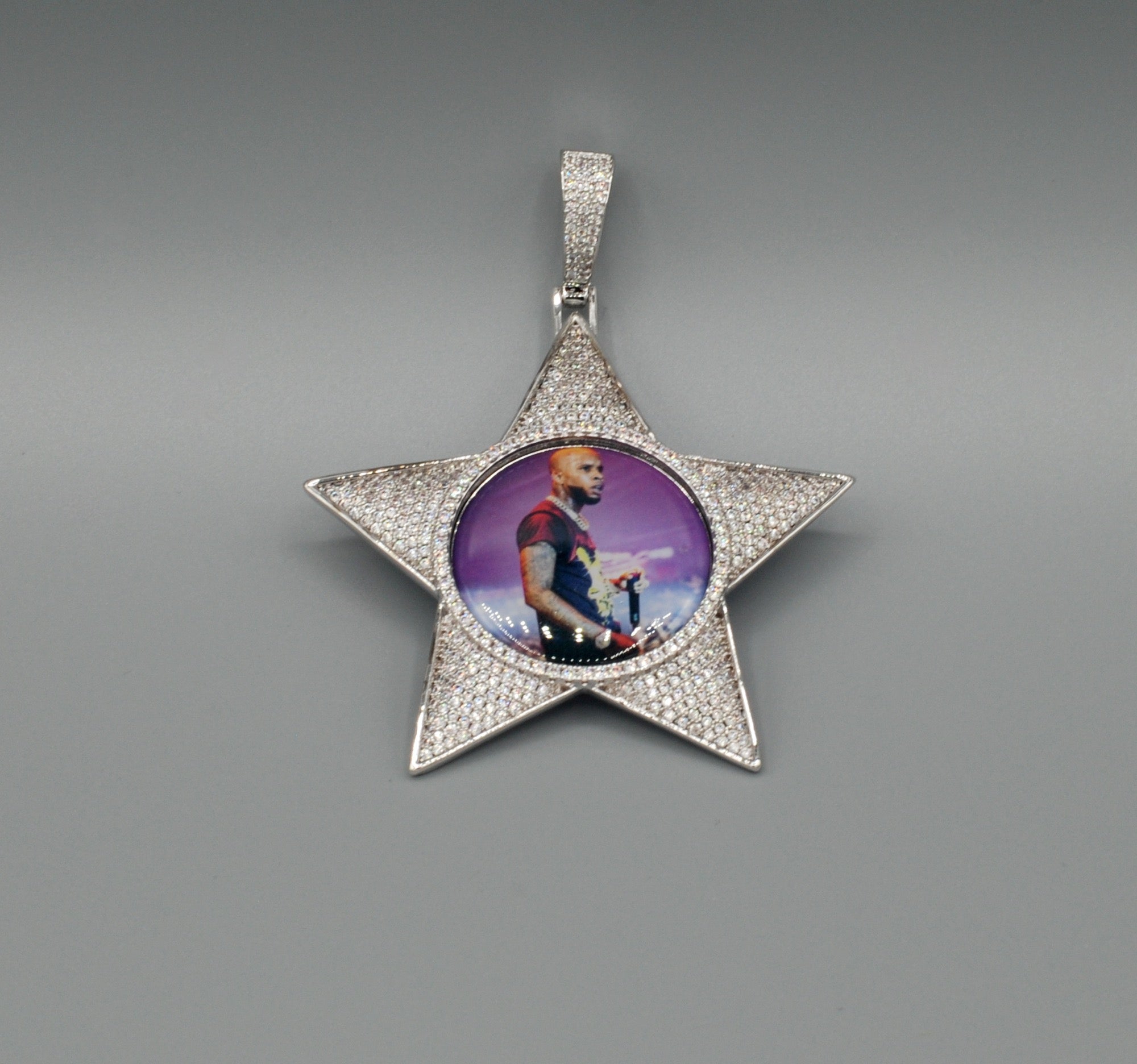 14k Gold or White Gold plated Star Custom 3D Photo Picture Charm Pendant 2.6 inch (65mm)