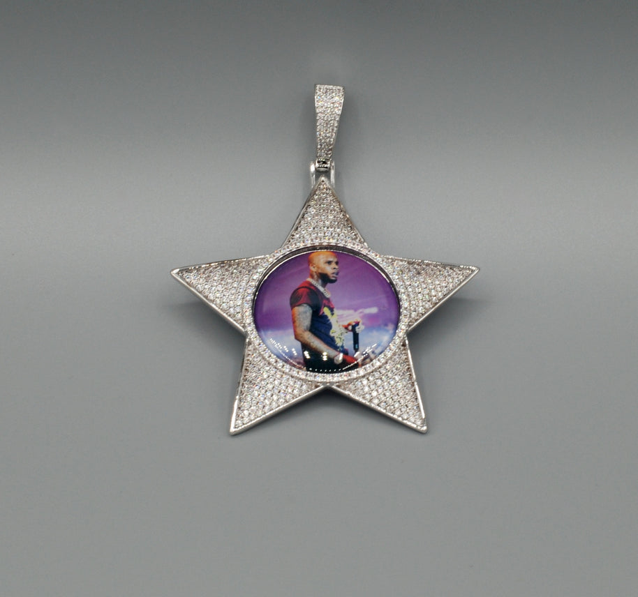 14k Gold or White Gold plated Star Custom 3D Photo Picture Charm Pendant 2.6 inch (65mm)