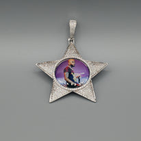 14k Gold or White Gold plated Star Custom 3D Photo Picture Charm Pendant 2.6 inch (65mm)