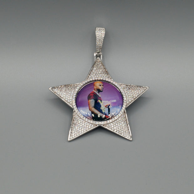 14k Gold or White Gold plated Star Custom 3D Photo Picture Charm Pendant 2.6 inch (65mm)