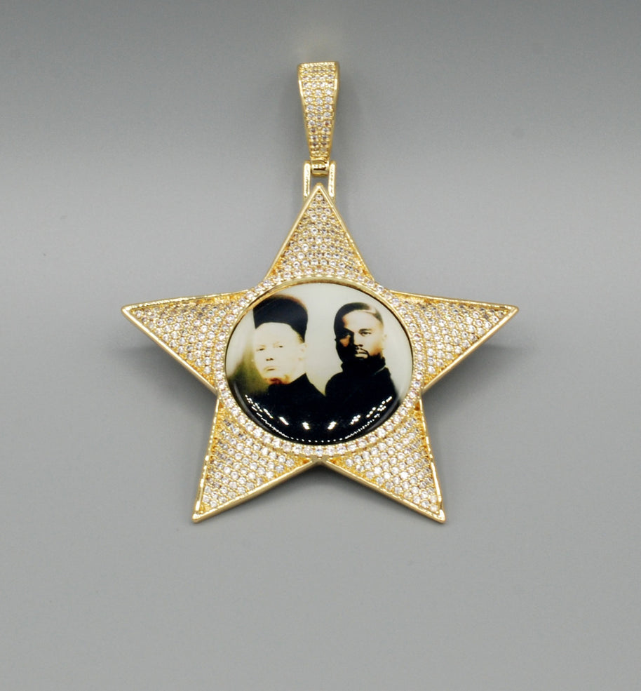 14k Gold or White Gold plated Star Custom 3D Photo Picture Charm Pendant 2.6 inch (65mm)