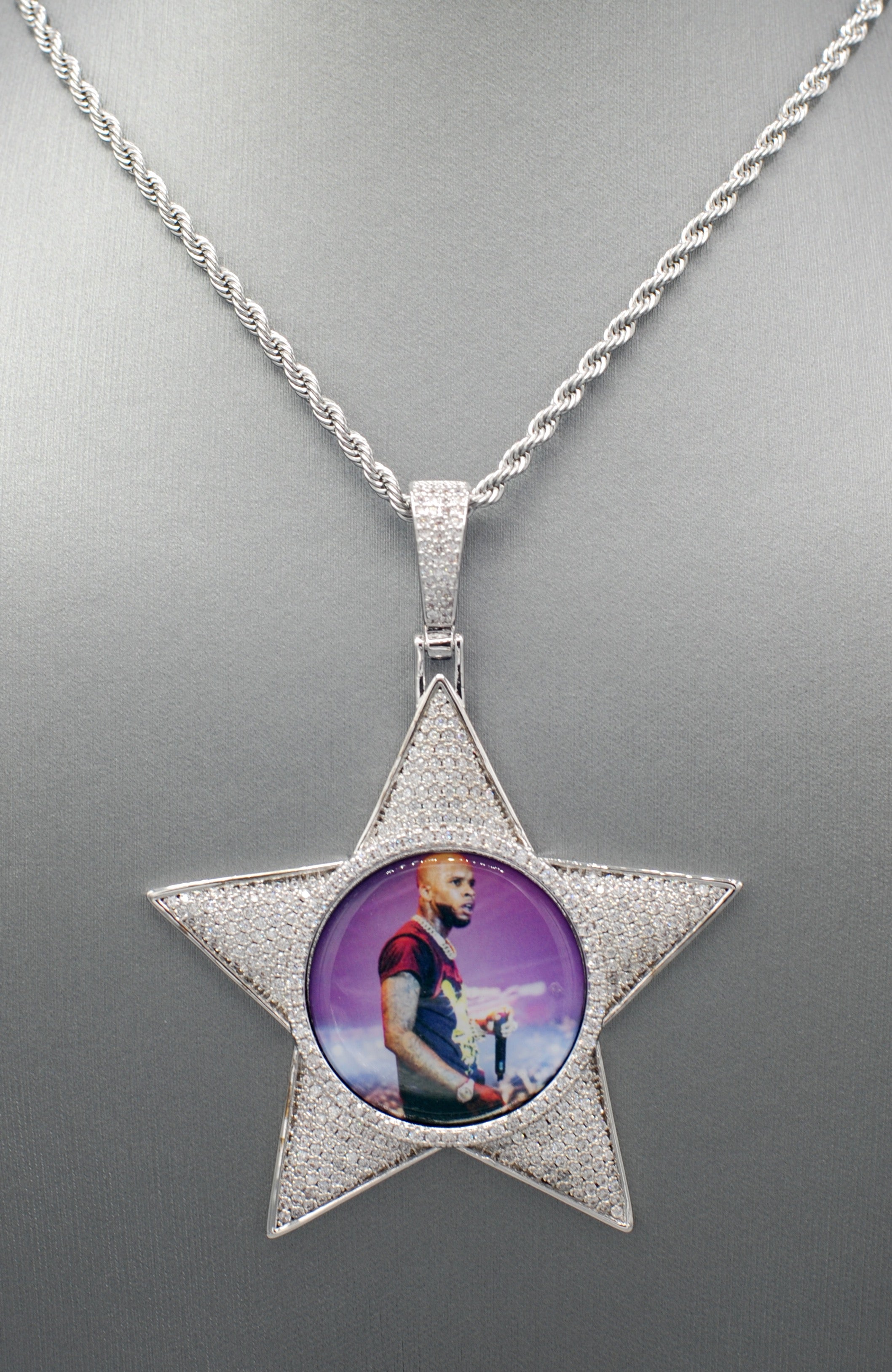 14k Gold or White Gold plated Star Custom 3D Photo Picture Charm Pendant 2.6 inch (65mm)