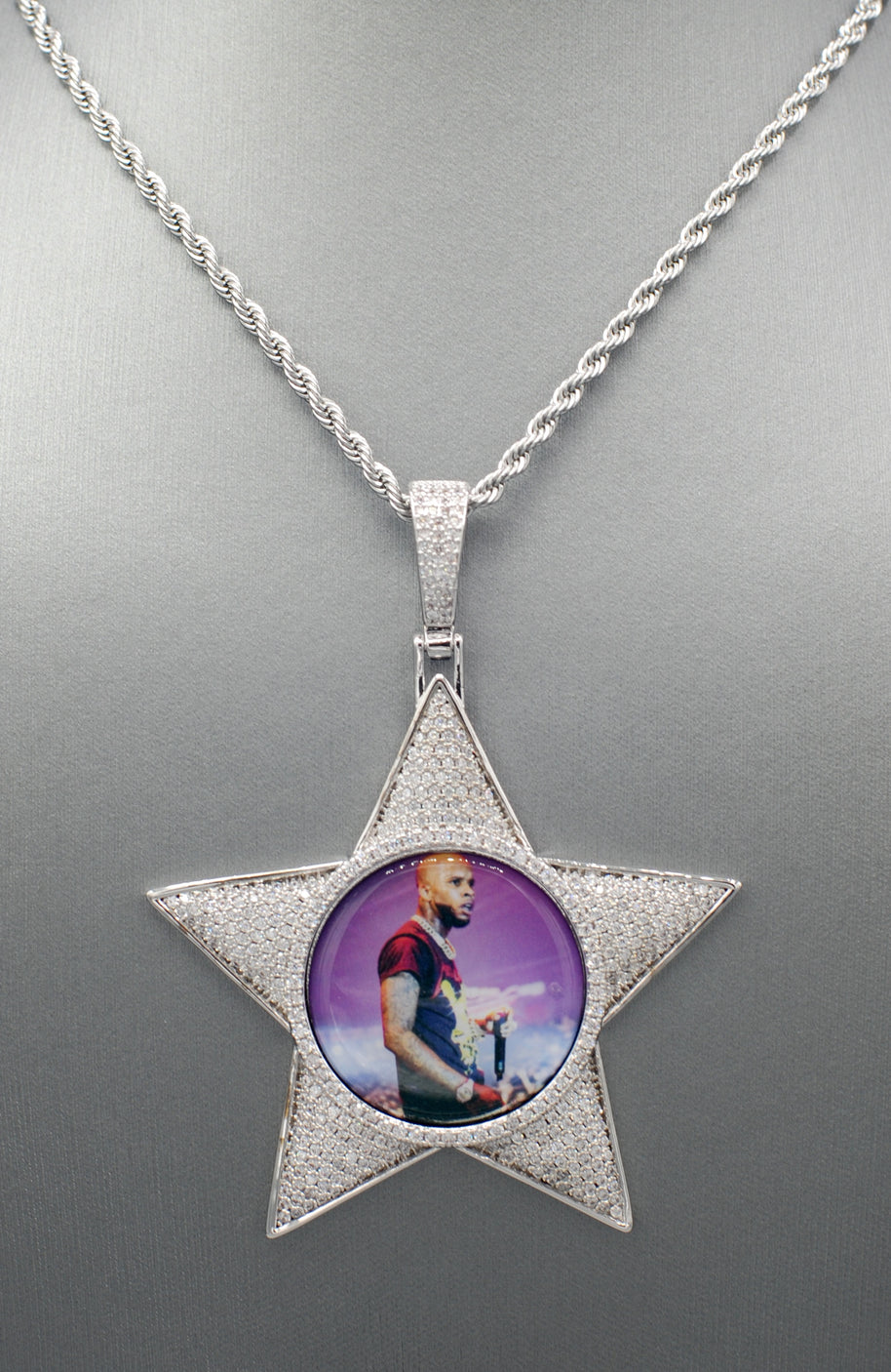 14k Gold or White Gold plated Star Custom 3D Photo Picture Charm Pendant 2.6 inch (65mm)