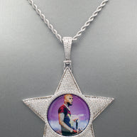 14k Gold or White Gold plated Star Custom 3D Photo Picture Charm Pendant 2.6 inch (65mm)