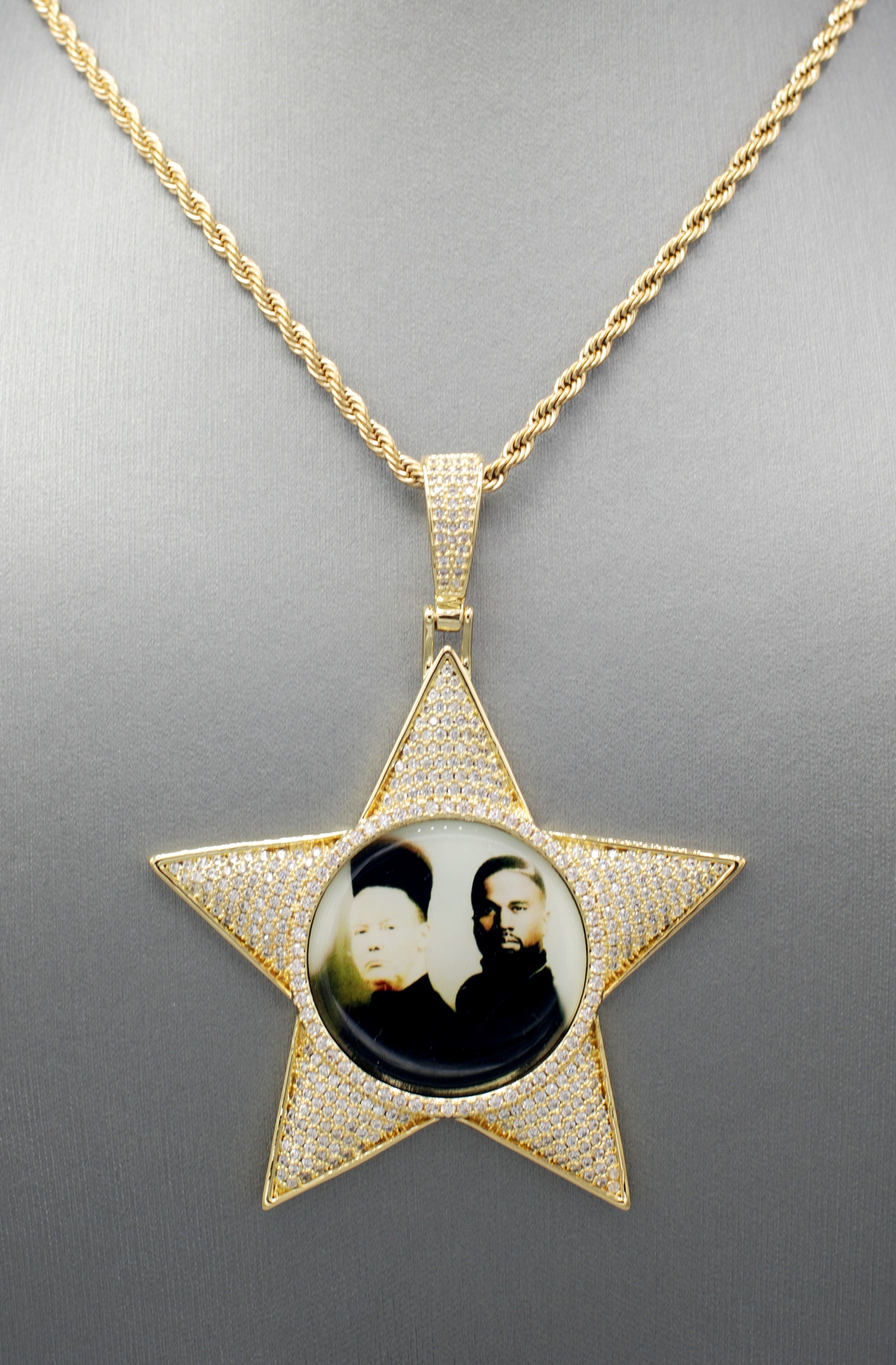 14k Gold or White Gold plated Star Custom 3D Photo Picture Charm Pendant 2.6 inch (65mm)