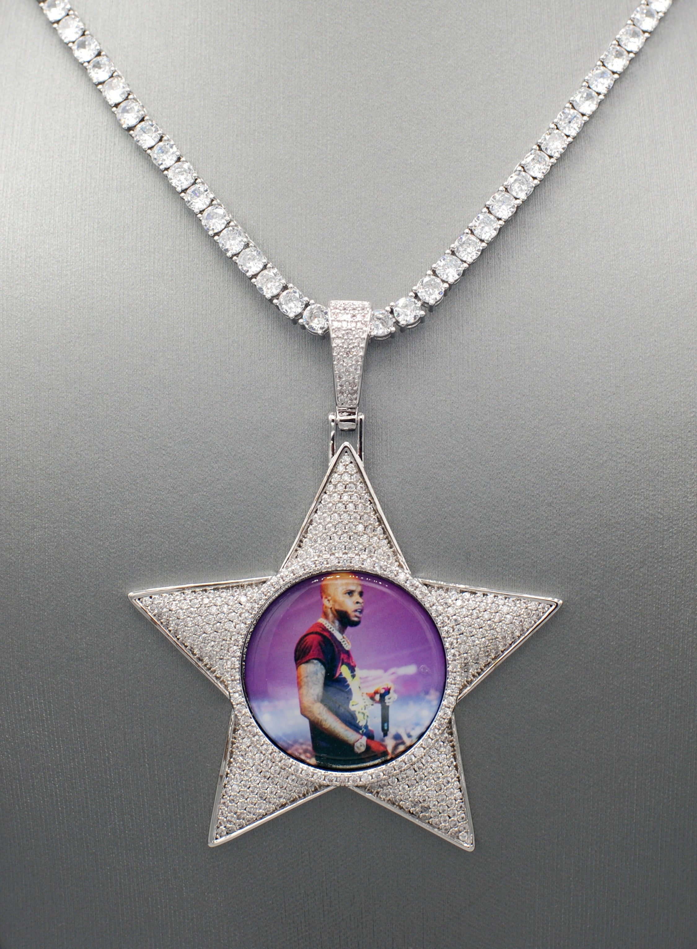 14k Gold or White Gold plated Star Custom 3D Photo Picture Charm Pendant 2.6 inch (65mm)