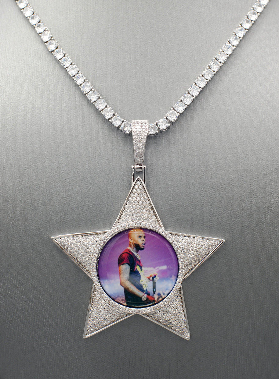 14k Gold or White Gold plated Star Custom 3D Photo Picture Charm Pendant 2.6 inch (65mm)