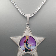 14k Gold or White Gold plated Star Custom 3D Photo Picture Charm Pendant 2.6 inch (65mm)