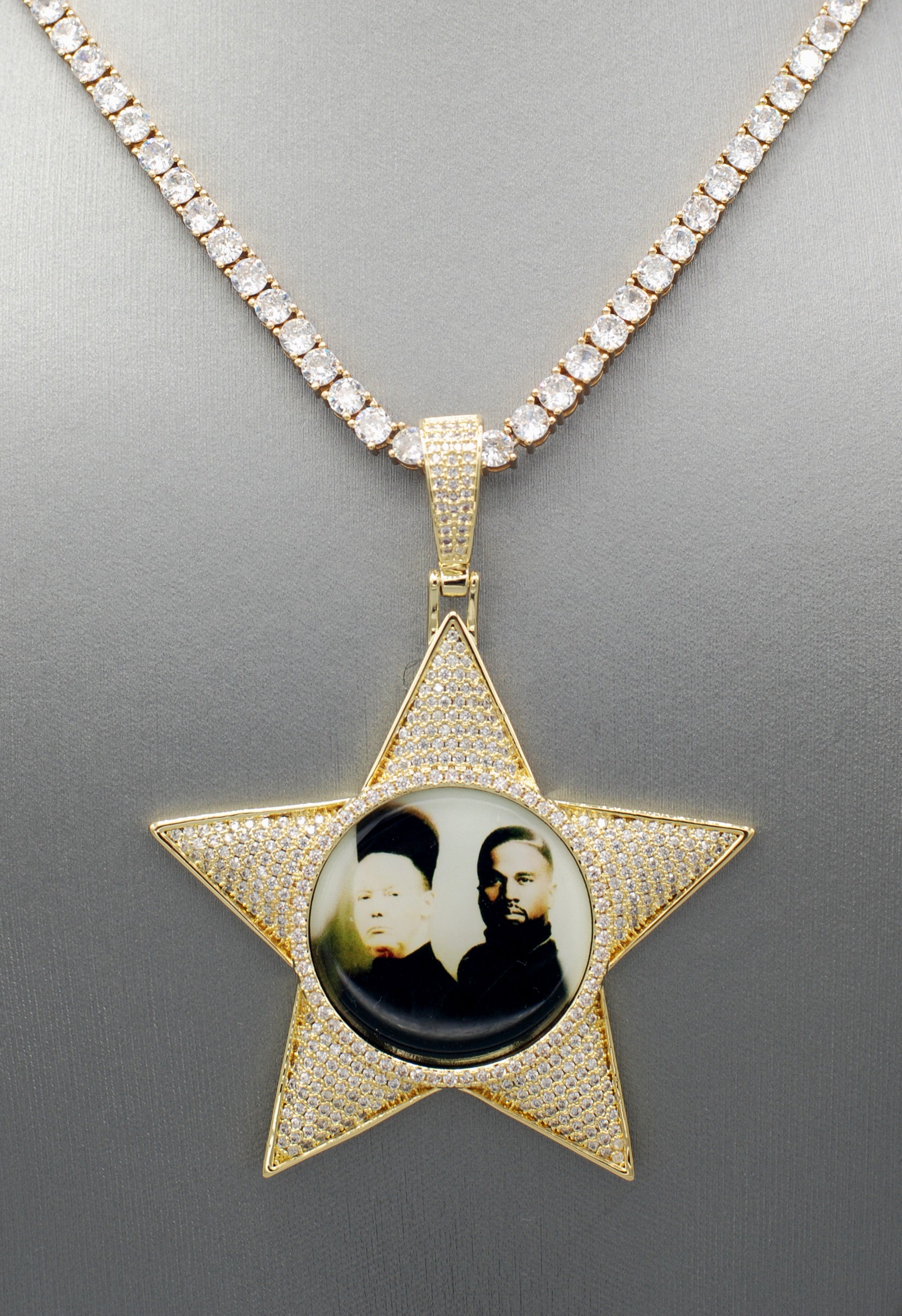 14k Gold or White Gold plated Star Custom 3D Photo Picture Charm Pendant 2.6 inch (65mm)