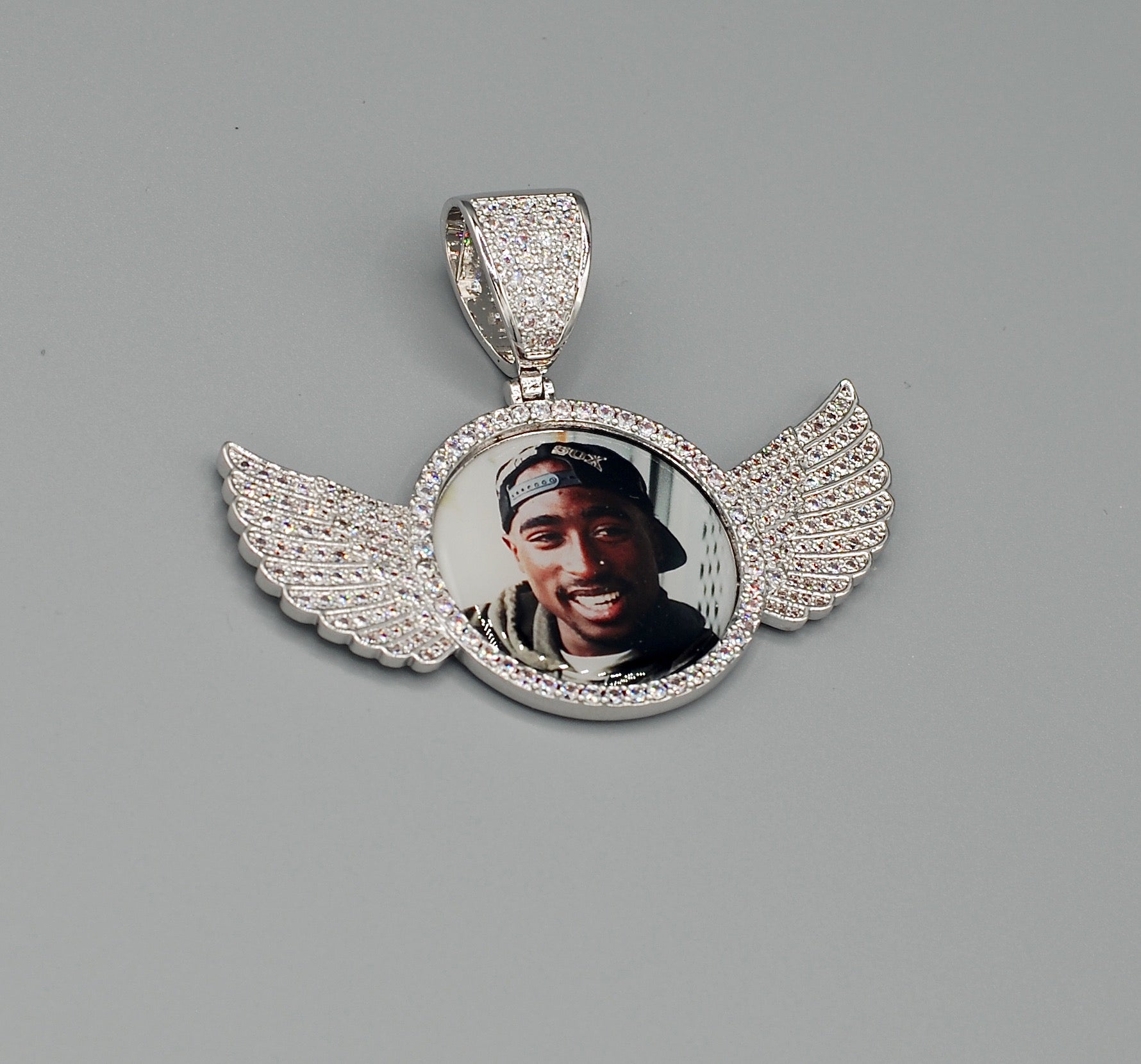 14k Gold or White Gold plated Angel Wings Custom 3D Photo Picture Charm Pendant 2.7 inch (68mm)