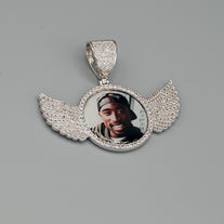 14k Gold or White Gold plated Angel Wings Custom 3D Photo Picture Charm Pendant 2.7 inch (68mm)