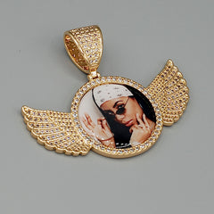 14k Gold or White Gold plated Angel Wings Custom 3D Photo Picture Charm Pendant 2.7 inch (68mm)
