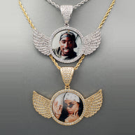 14k Gold or White Gold plated Angel Wings Custom 3D Photo Picture Charm Pendant 2.7 inch (68mm)