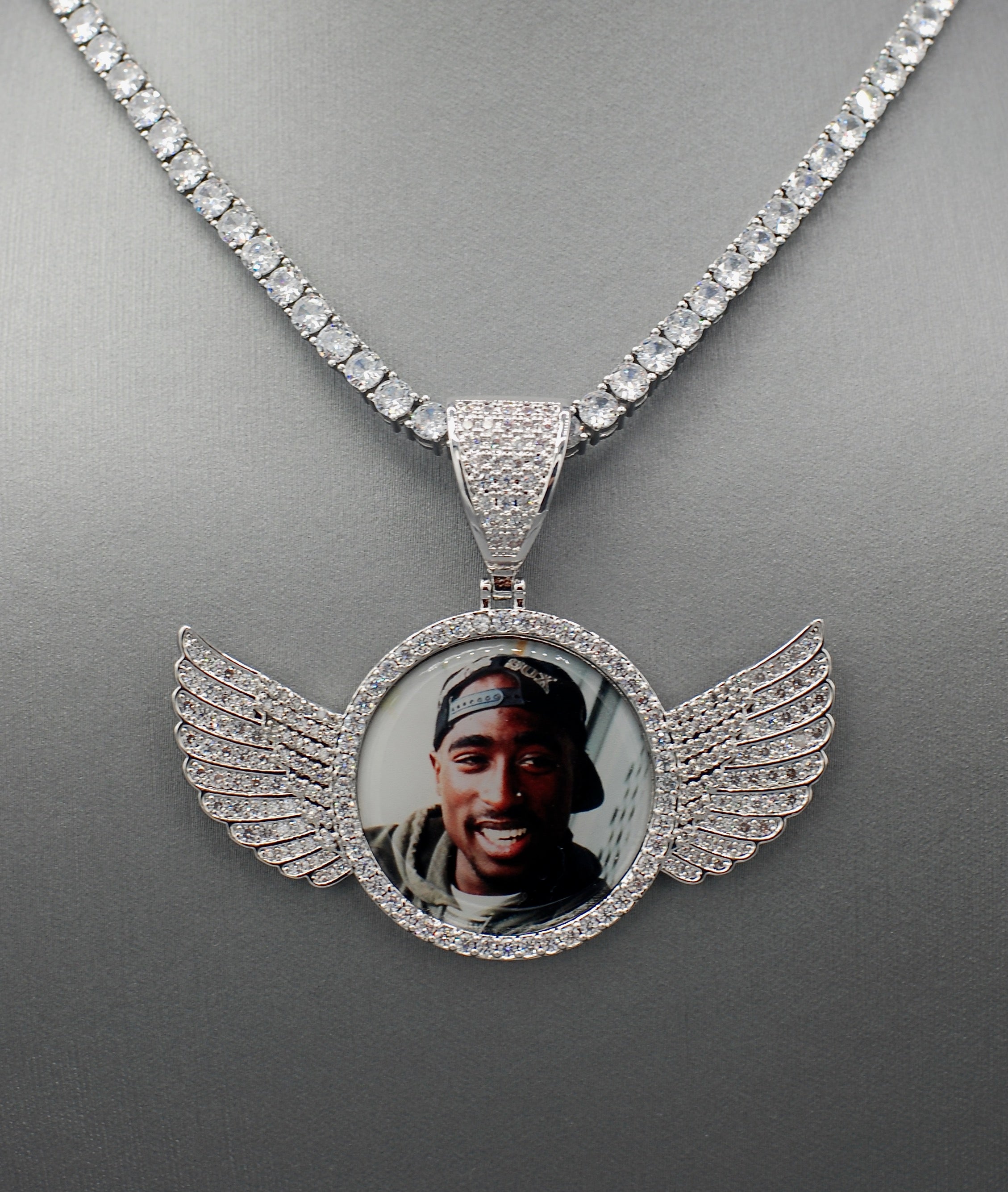 14k Gold or White Gold plated Angel Wings Custom 3D Photo Picture Charm Pendant 2.7 inch (68mm)