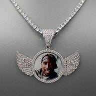 14k Gold or White Gold plated Angel Wings Custom 3D Photo Picture Charm Pendant 2.7 inch (68mm)