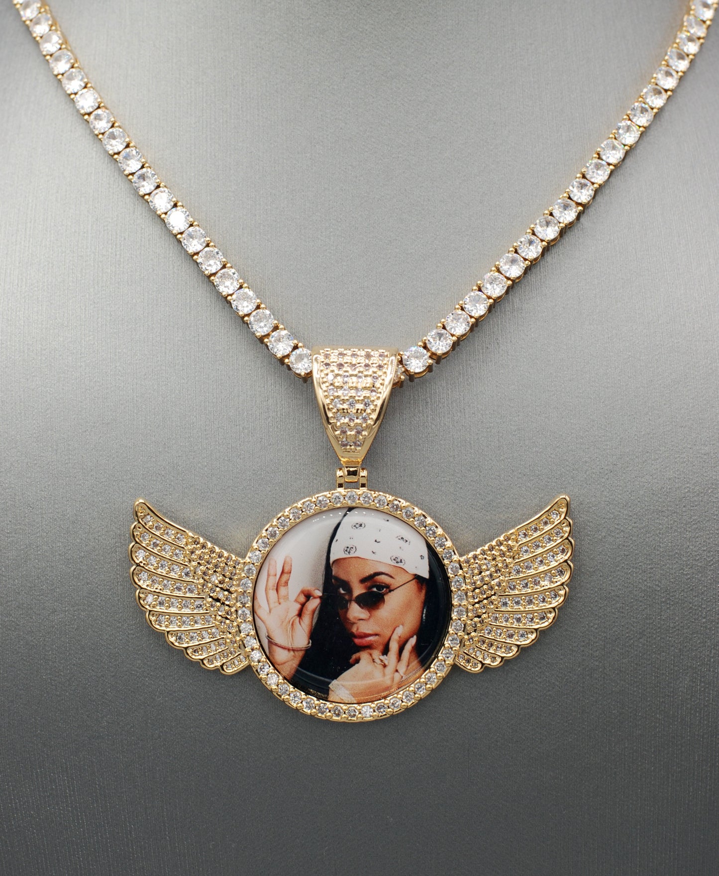 14k Gold or White Gold plated Angel Wings Custom 3D Photo Picture Charm Pendant 2.7 inch (68mm)