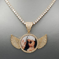 14k Gold or White Gold plated Angel Wings Custom 3D Photo Picture Charm Pendant 2.7 inch (68mm)