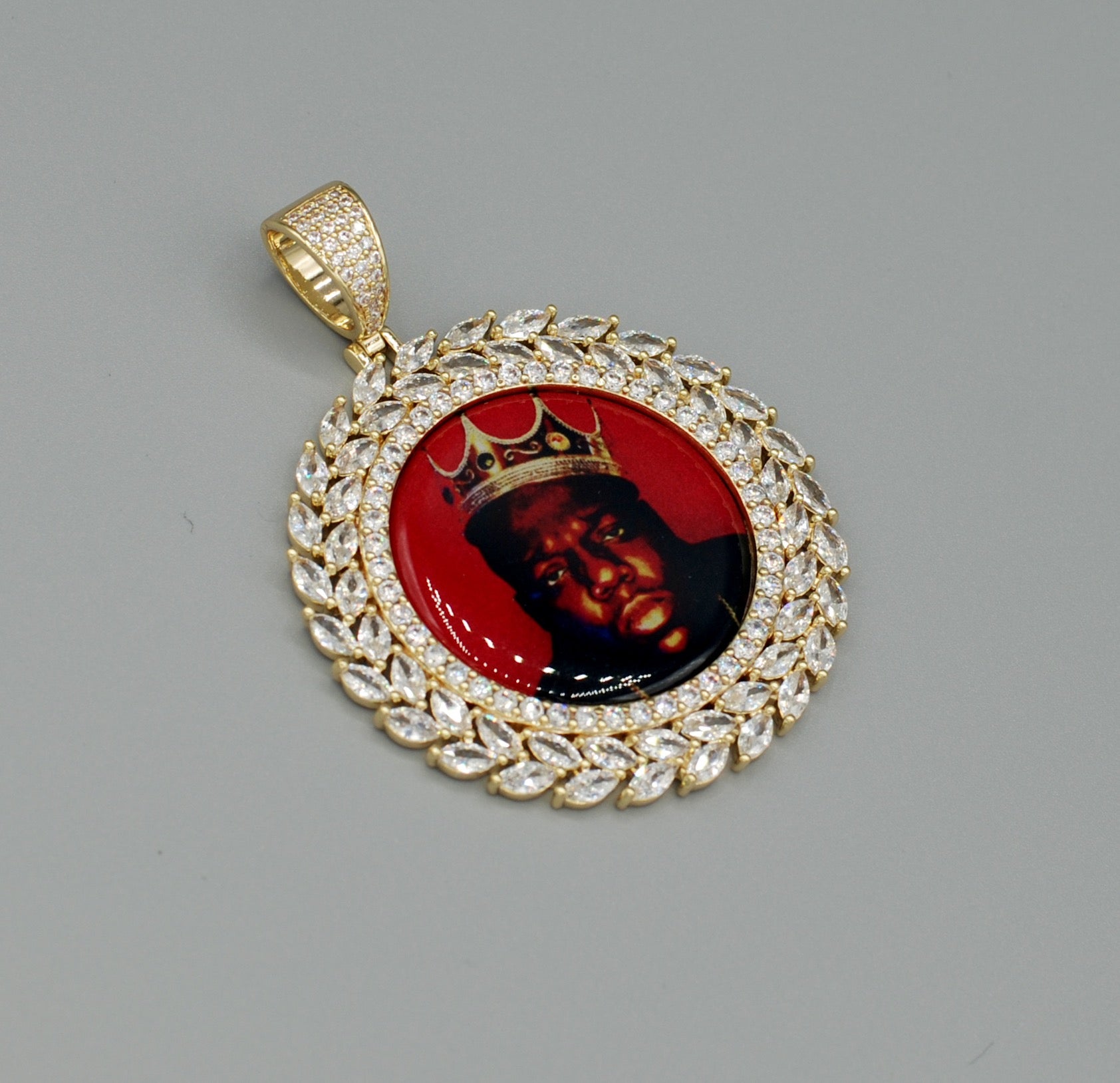 14k Gold or White Gold plated Round Wreath Custom 3D Photo Picture Charm Pendant 1.9 inch (47mm)