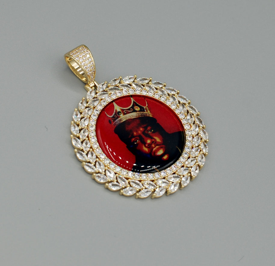 14k Gold or White Gold plated Round Wreath Custom 3D Photo Picture Charm Pendant 1.9 inch (47mm)