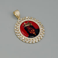 14k Gold or White Gold plated Round Wreath Custom 3D Photo Picture Charm Pendant 1.9 inch (47mm)