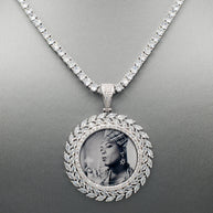 14k Gold or White Gold plated Round Wreath Custom 3D Photo Picture Charm Pendant 1.9 inch (47mm)