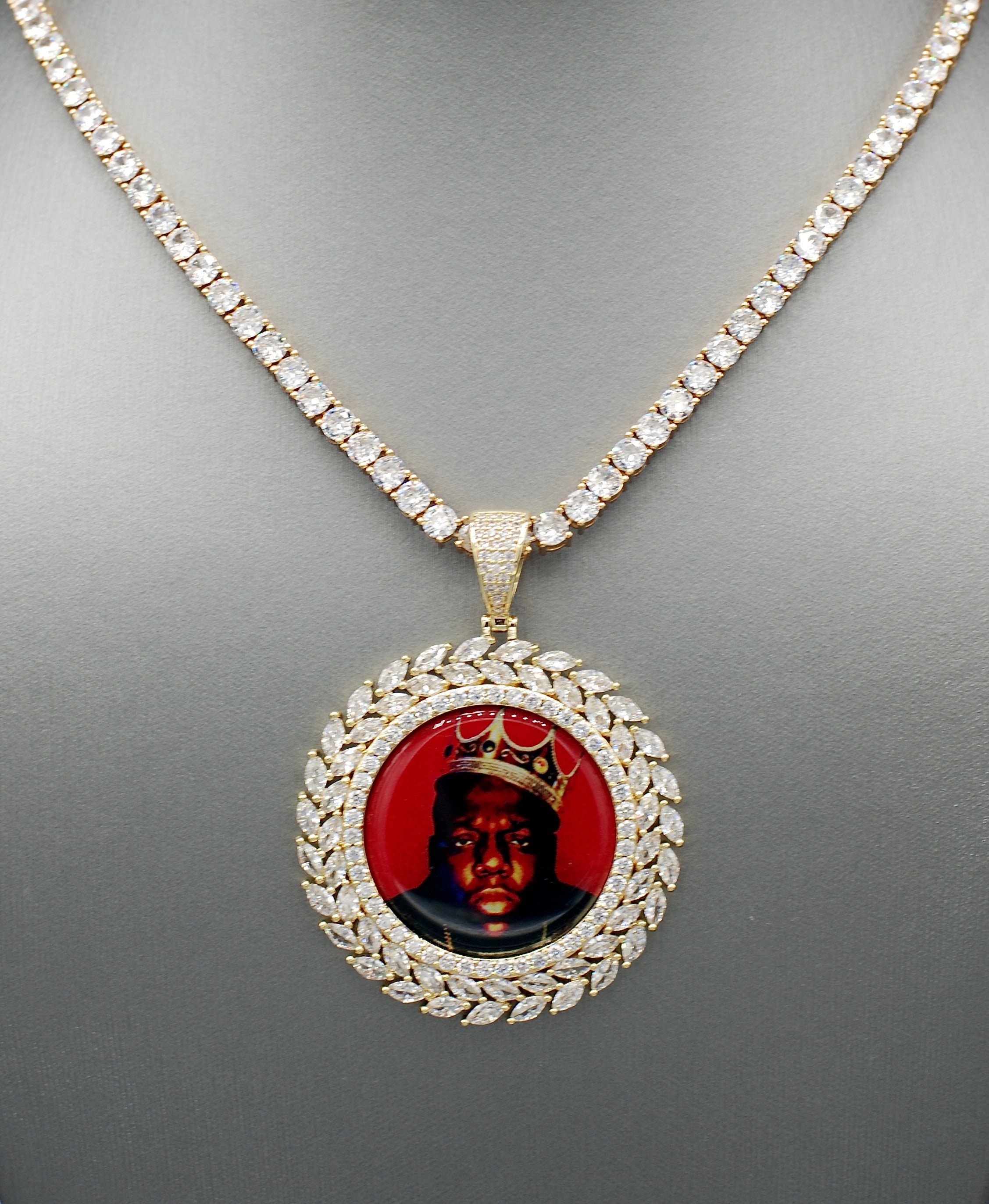 14k Gold or White Gold plated Round Wreath Custom 3D Photo Picture Charm Pendant 1.9 inch (47mm)