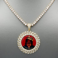 14k Gold or White Gold plated Round Wreath Custom 3D Photo Picture Charm Pendant 1.9 inch (47mm)