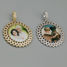 14k Gold or White Gold plated Round Zig bezel Custom 3D Photo Picture Charm Pendant 1.8 inch (46mm)